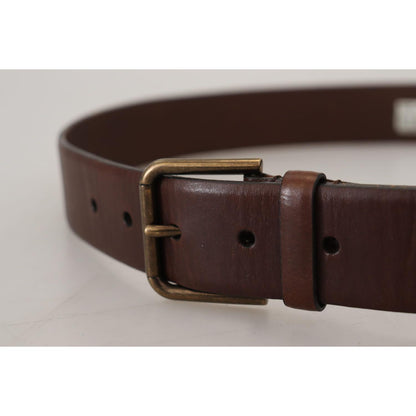 Dolce & Gabbana Brown Leather Gold Metal Buckle Carabiner Belt Dolce & Gabbana
