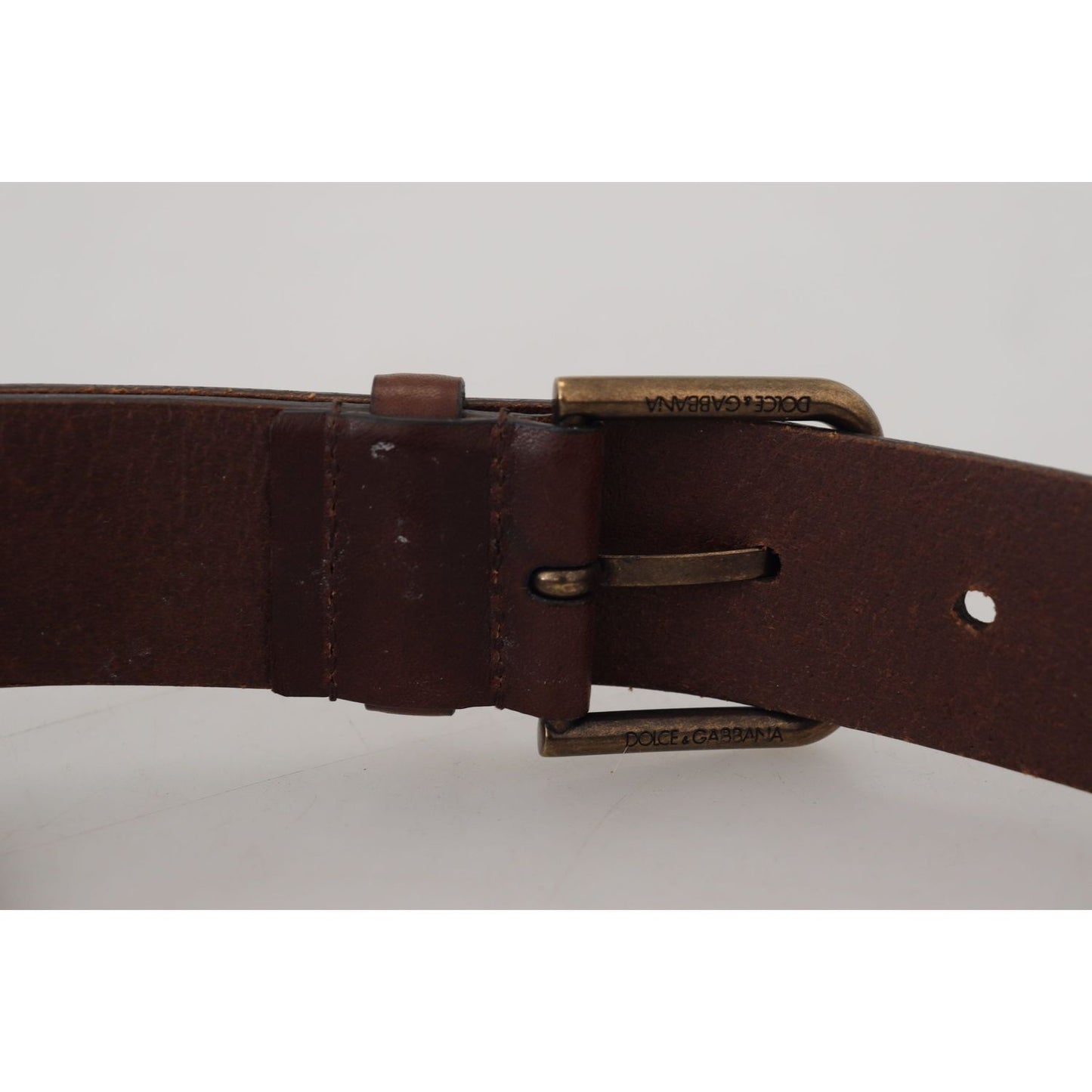 Dolce & Gabbana Brown Leather Gold Metal Buckle Carabiner Belt Dolce & Gabbana