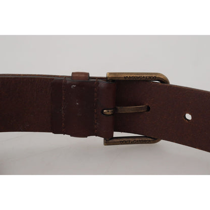 Dolce & Gabbana Brown Leather Gold Metal Buckle Carabiner Belt Dolce & Gabbana