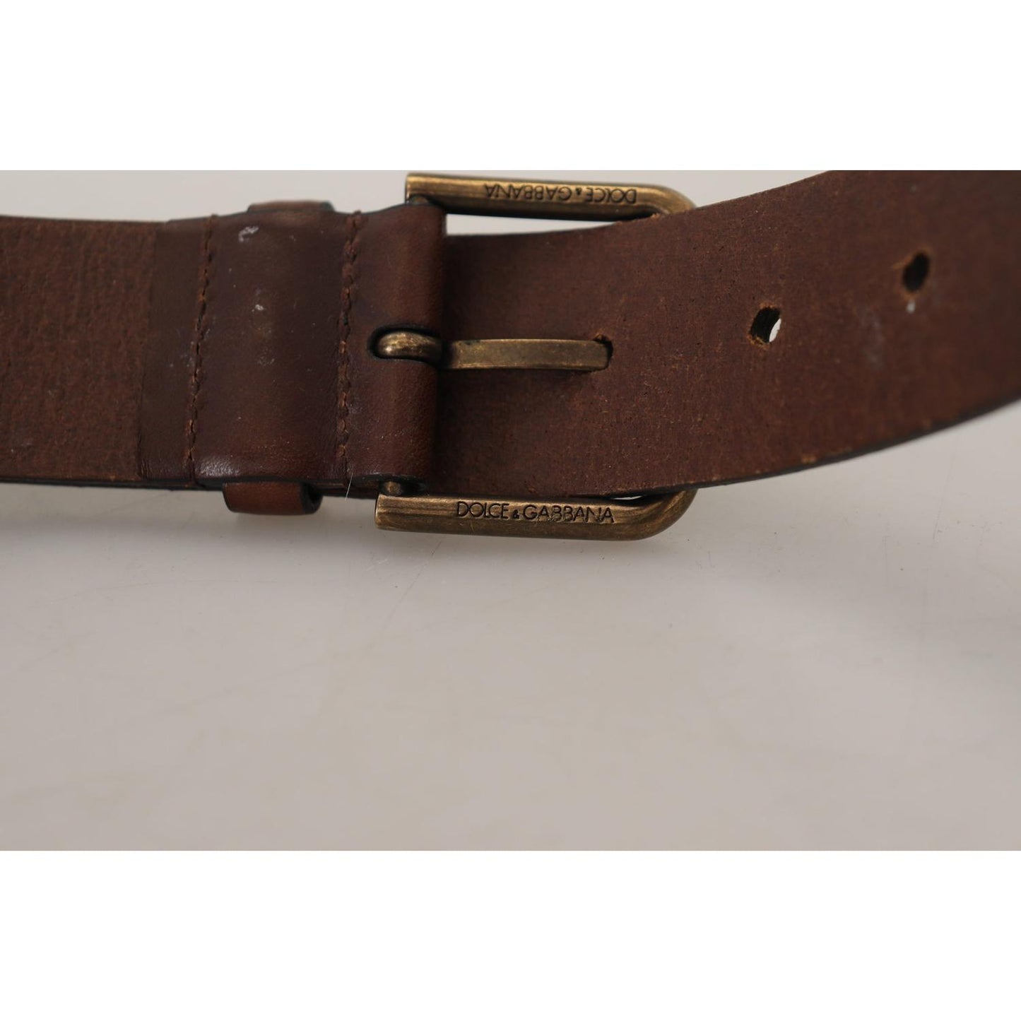 Dolce & Gabbana Brown Leather Gold Metal Buckle Carabiner Belt Dolce & Gabbana