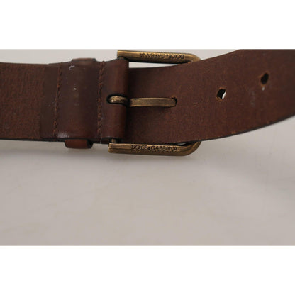 Dolce & Gabbana Brown Leather Gold Metal Buckle Carabiner Belt Dolce & Gabbana