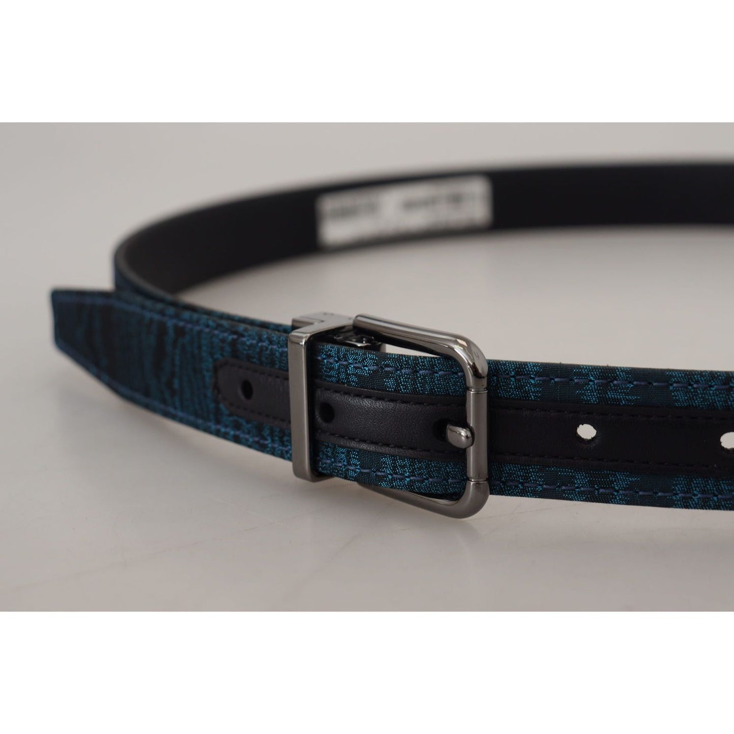 Dolce & Gabbana Blue Jacquard Moire Silver Metal Belt Men Dolce & Gabbana