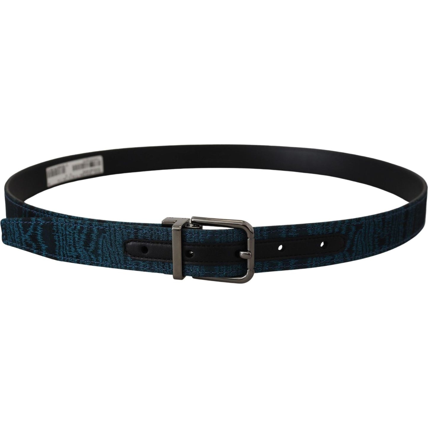 Dolce & Gabbana Blue Jacquard Moire Silver Metal Belt Men Dolce & Gabbana
