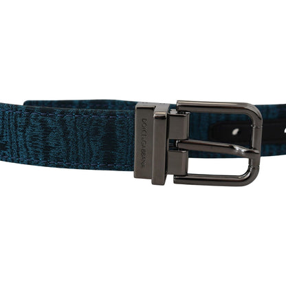 Dolce & Gabbana Blue Jacquard Moire Silver Metal Belt Men Dolce & Gabbana