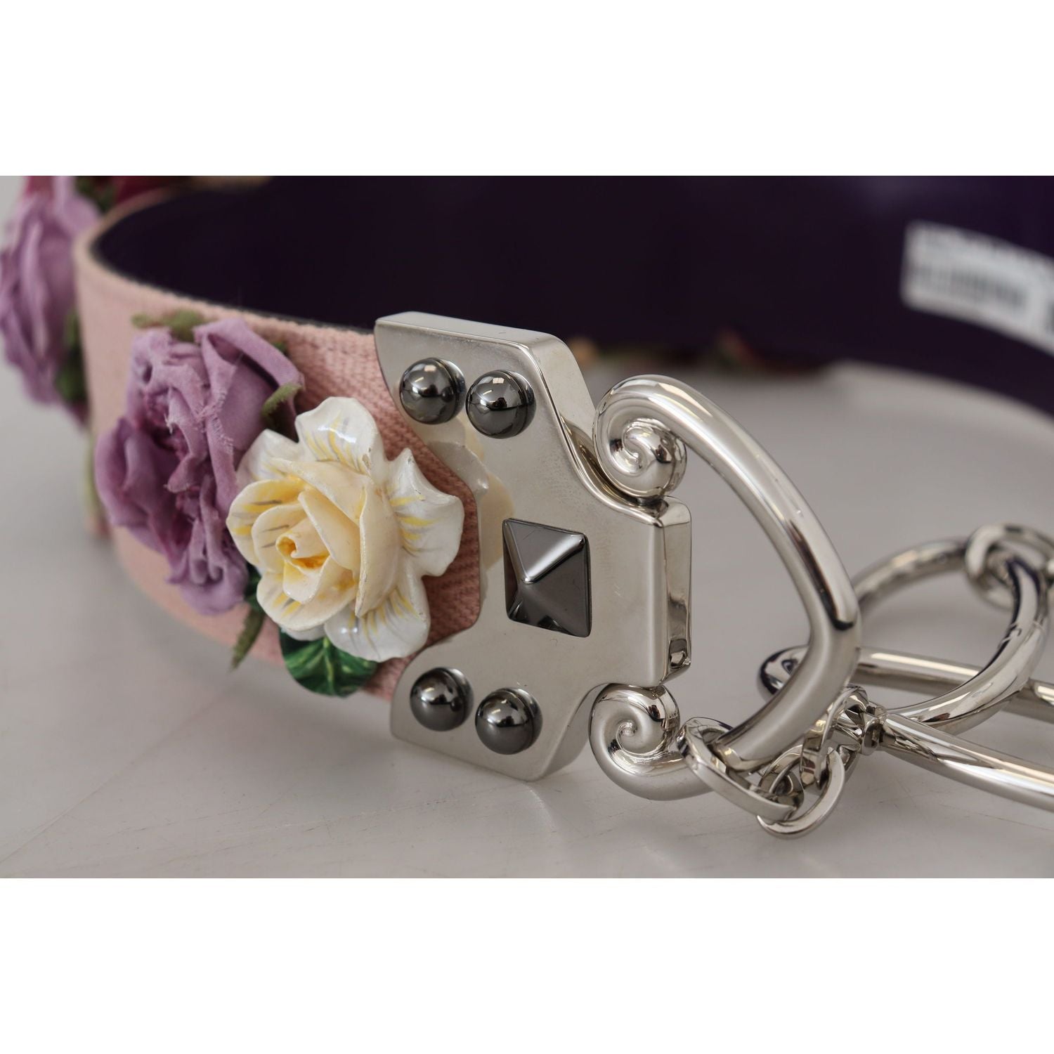 米色花卉皮革肩带配饰