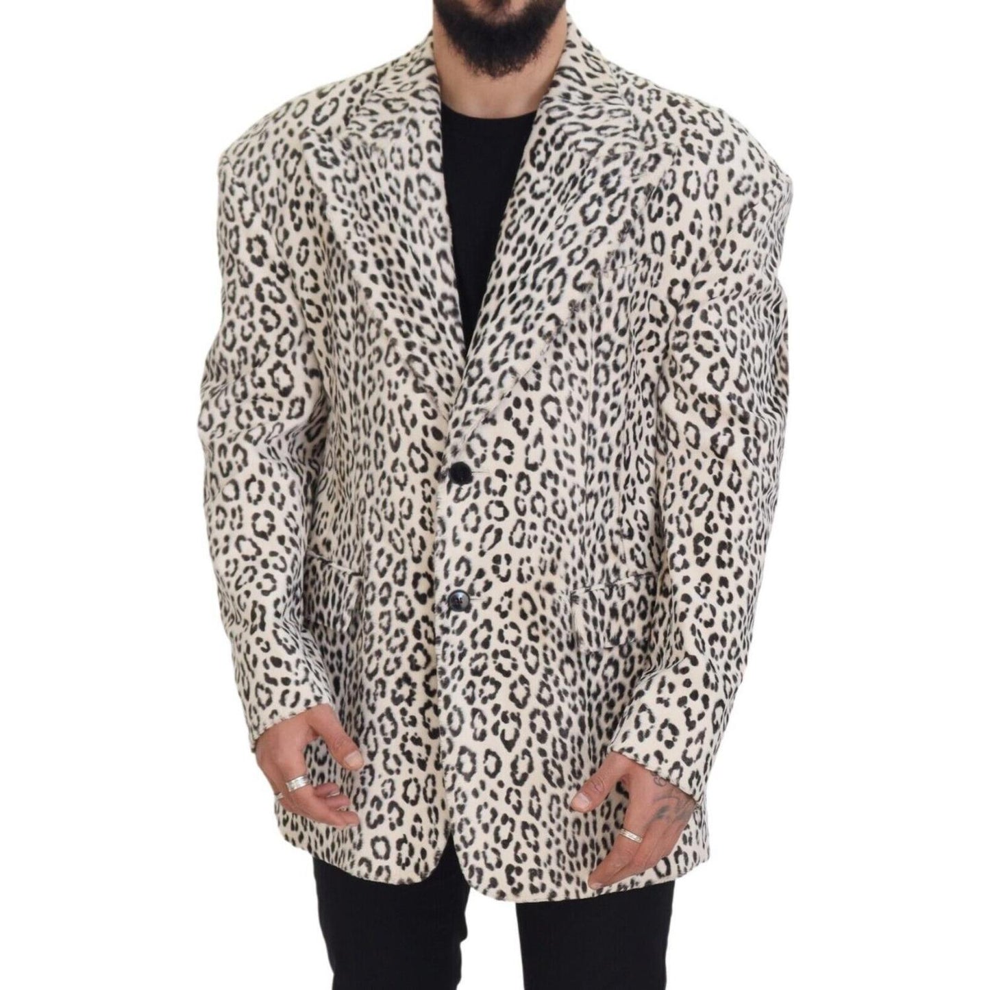 Dolce & Gabbana White Leopard Single Breasted Coat Blazer