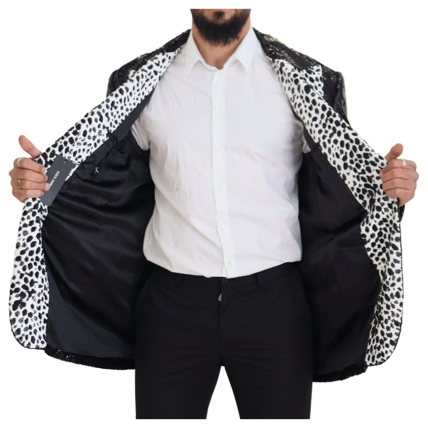 Dolce & Gabbana Black Sequined Cow Pattern Nylon Blazer