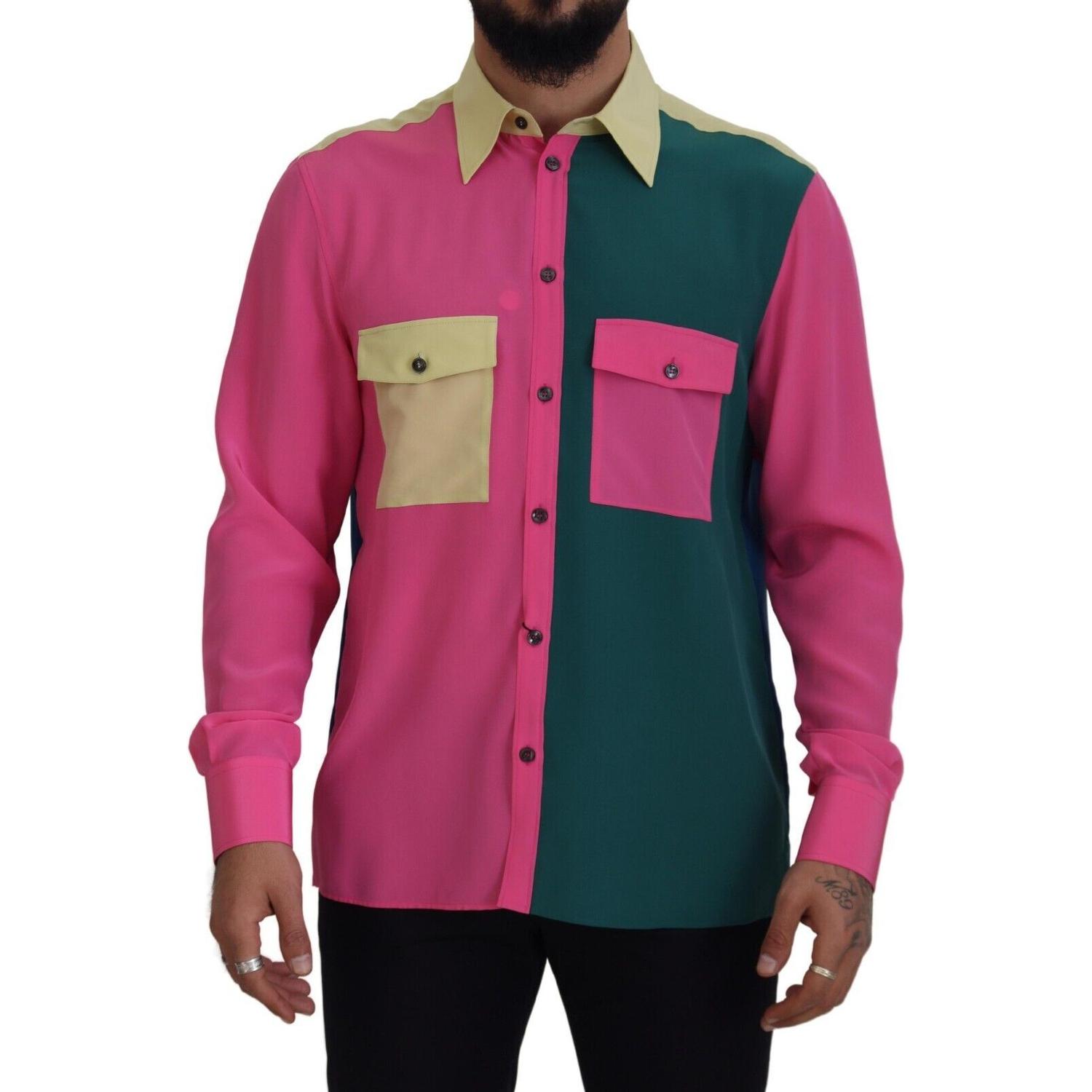 Dolce & Gabbana Multicolor Patchwork Silk Button Down Shirt