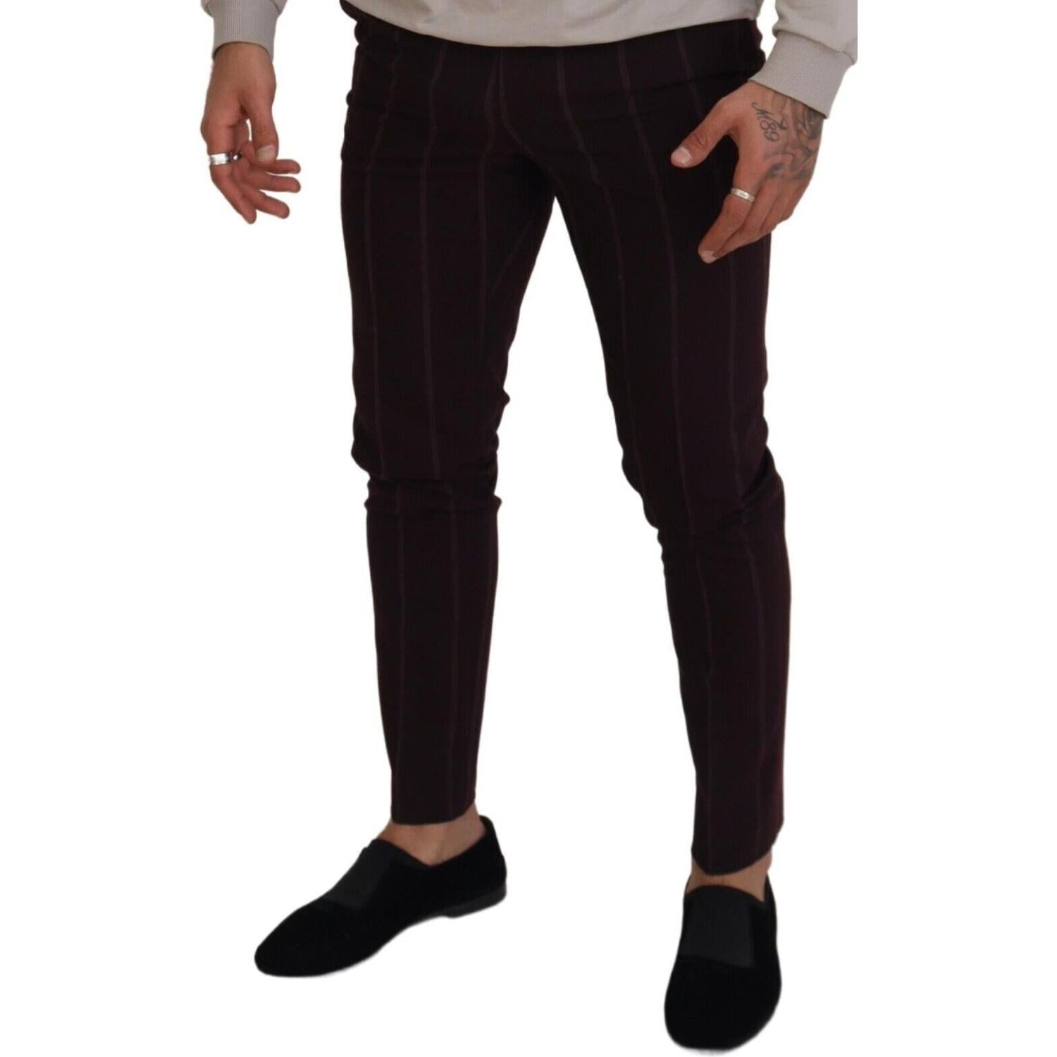 Dolce & Gabbana Brown Striped Men Trousers Cotton Pants