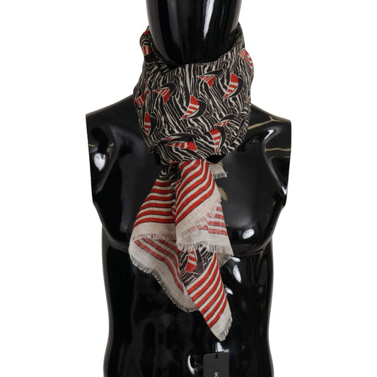 Dolce & Gabbana Black Red Linen Sailboat Stripe Print Shawl Scarf Dolce & Gabbana