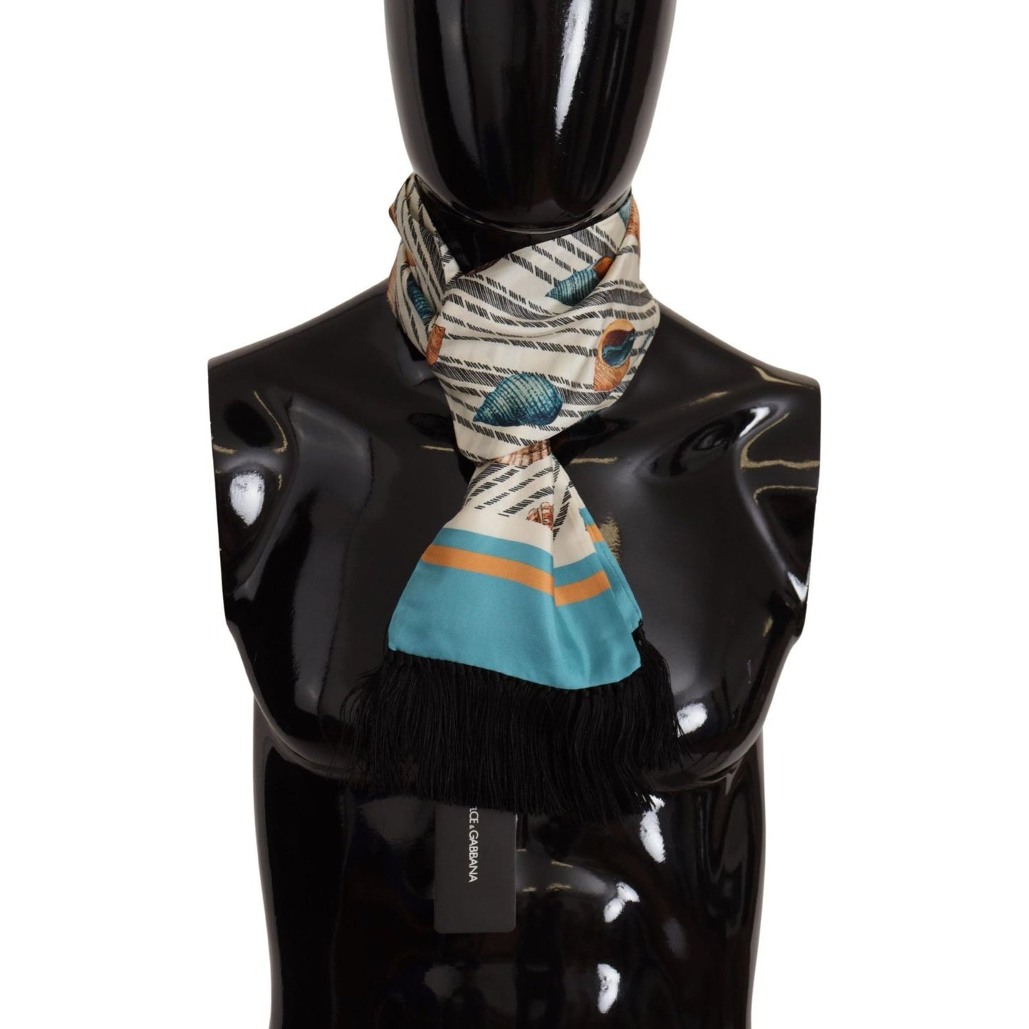 Dolce & Gabbana Multicolor Seashells DG Print Silk Shawl Fringe Scarf