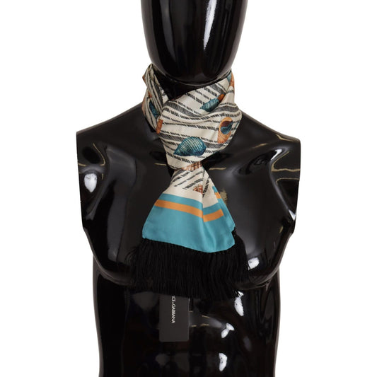 Dolce & Gabbana Multicolor Seashells DG Print Silk Shawl Fringe Scarf Dolce & Gabbana