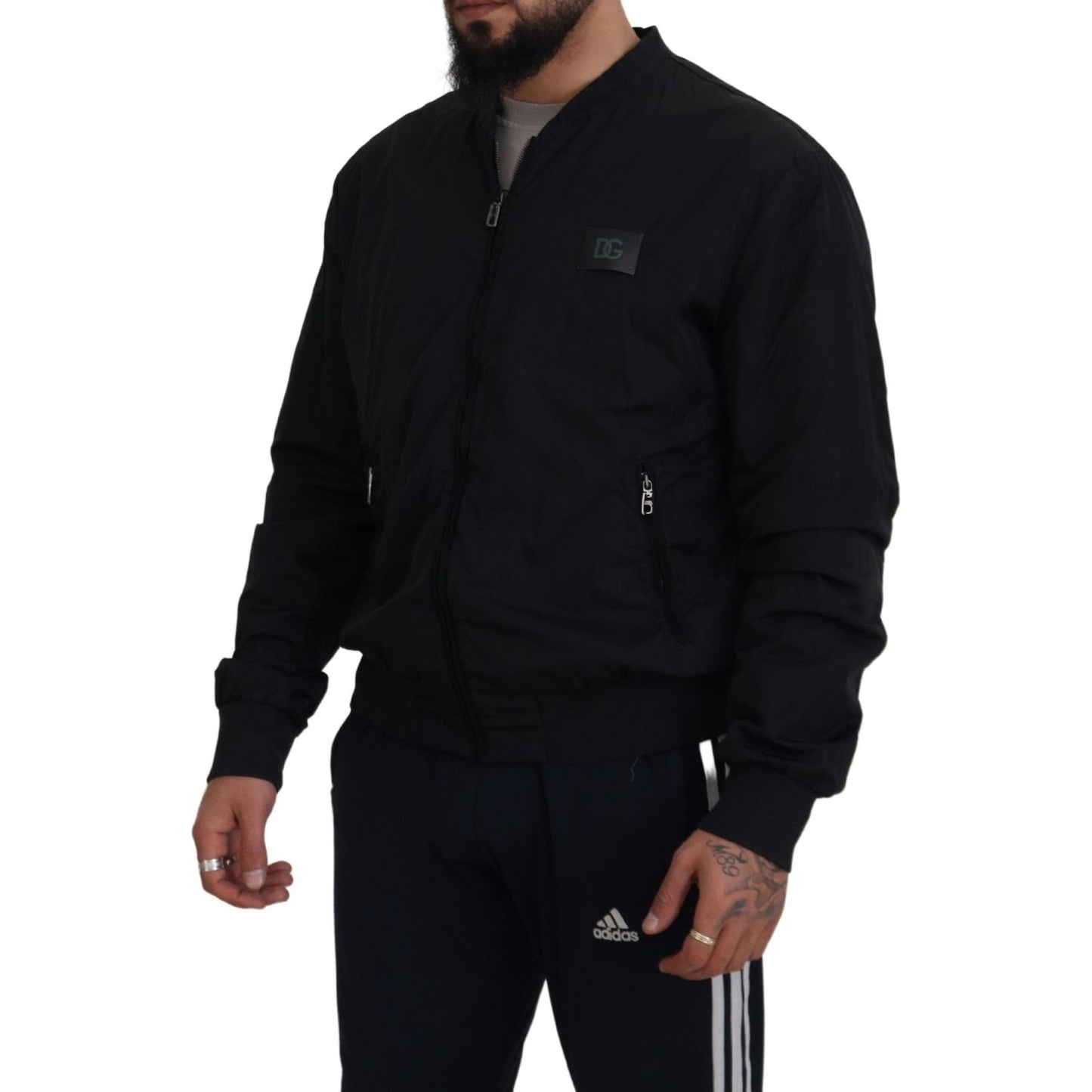 Dolce & Gabbana Black Nylon Logo Bomber Zipper Jacket 1728,67345645728,Black,Bombers - Jackets & Coats - Clothing,Clothing,Dolce & Gabbana,IT46 | S,Jackets & Coats - Clothing,Jackets - Men - Clothing,Material: 100% Nylon,Men,Men - Clothing,New with tags