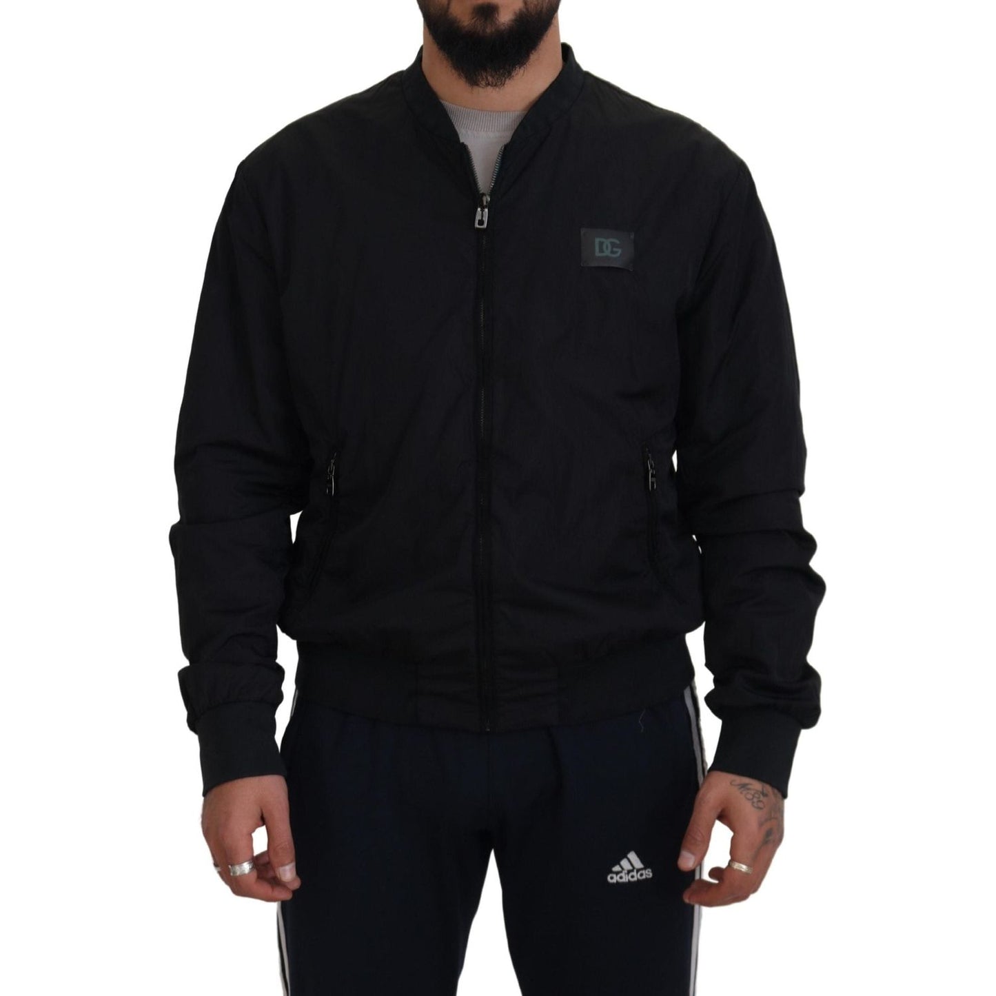 Dolce & Gabbana Black Nylon Logo Bomber Zipper Jacket 1728,67345645728,Black,Bombers - Jackets & Coats - Clothing,Clothing,Dolce & Gabbana,IT46 | S,Jackets & Coats - Clothing,Jackets - Men - Clothing,Material: 100% Nylon,Men,Men - Clothing,New with tags