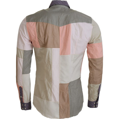 Dolce & Gabbana Multicolor Cotton Patchwork Slim Shirt 1728,2% Polyester,67345645728,Clothing,Dolce & Gabbana,Dress Shirts - Shirts - Clothing,IT37 | XS,Material: 98% Cotton,Men,Men - Clothing,Multicolor,New with tags,Shirts - Clothing,Shirts - Men - Clot