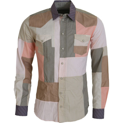Dolce & Gabbana Multicolor Cotton Patchwork Slim Shirt 1728,2% Polyester,67345645728,Clothing,Dolce & Gabbana,Dress Shirts - Shirts - Clothing,IT37 | XS,Material: 98% Cotton,Men,Men - Clothing,Multicolor,New with tags,Shirts - Clothing,Shirts - Men - Clot