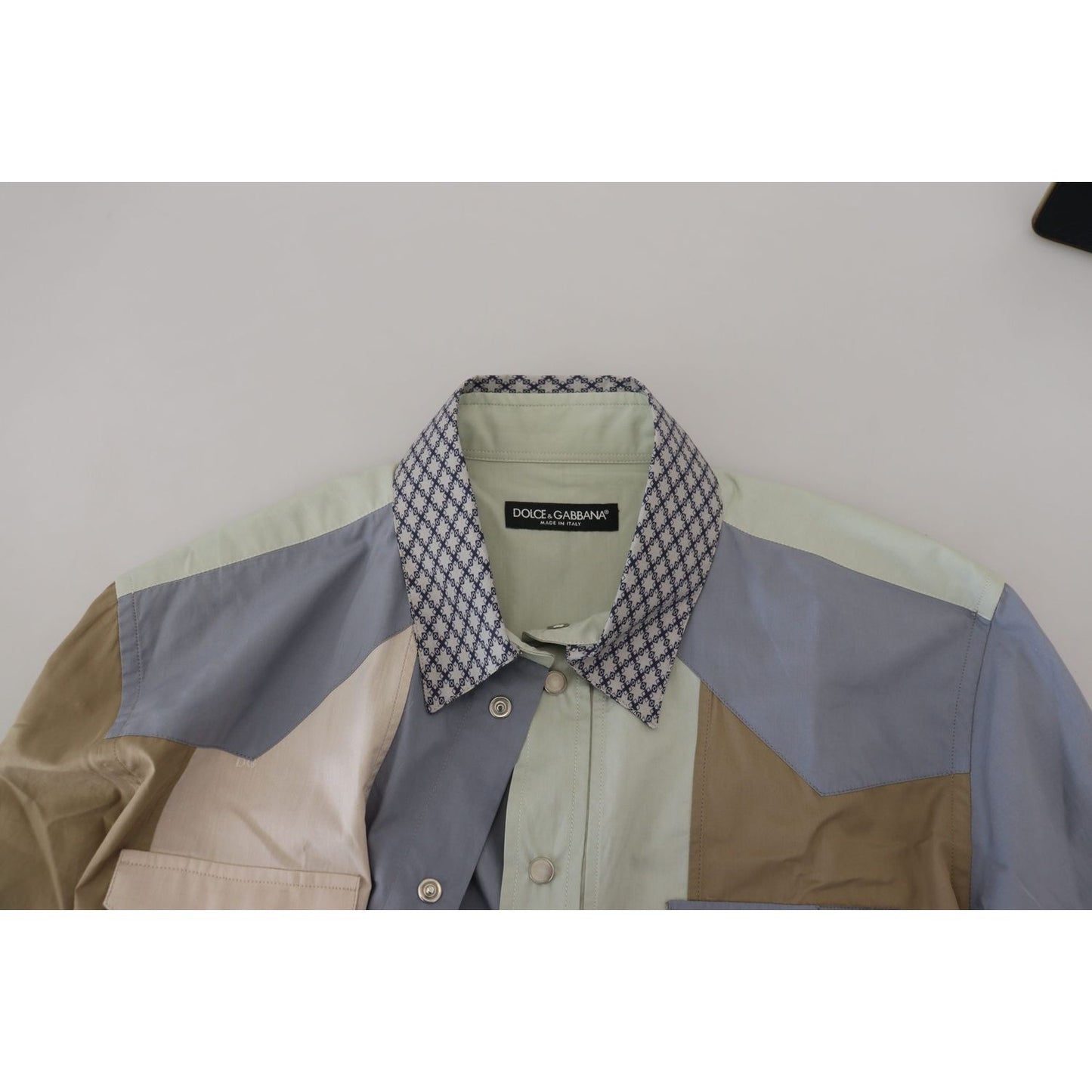 Dolce & Gabbana Multicolor Cotton Patchwork Slim Shirt 1728,67345645728,Clothing,Dolce & Gabbana,Dress Shirts - Shirts - Clothing,IT37 | XS,IT38 | XS,IT44 | 3XL,Material: 100% Cotten,Men,Men - Clothing,Multicolor,New with tags,Shirts - Clothing,Shirts - M