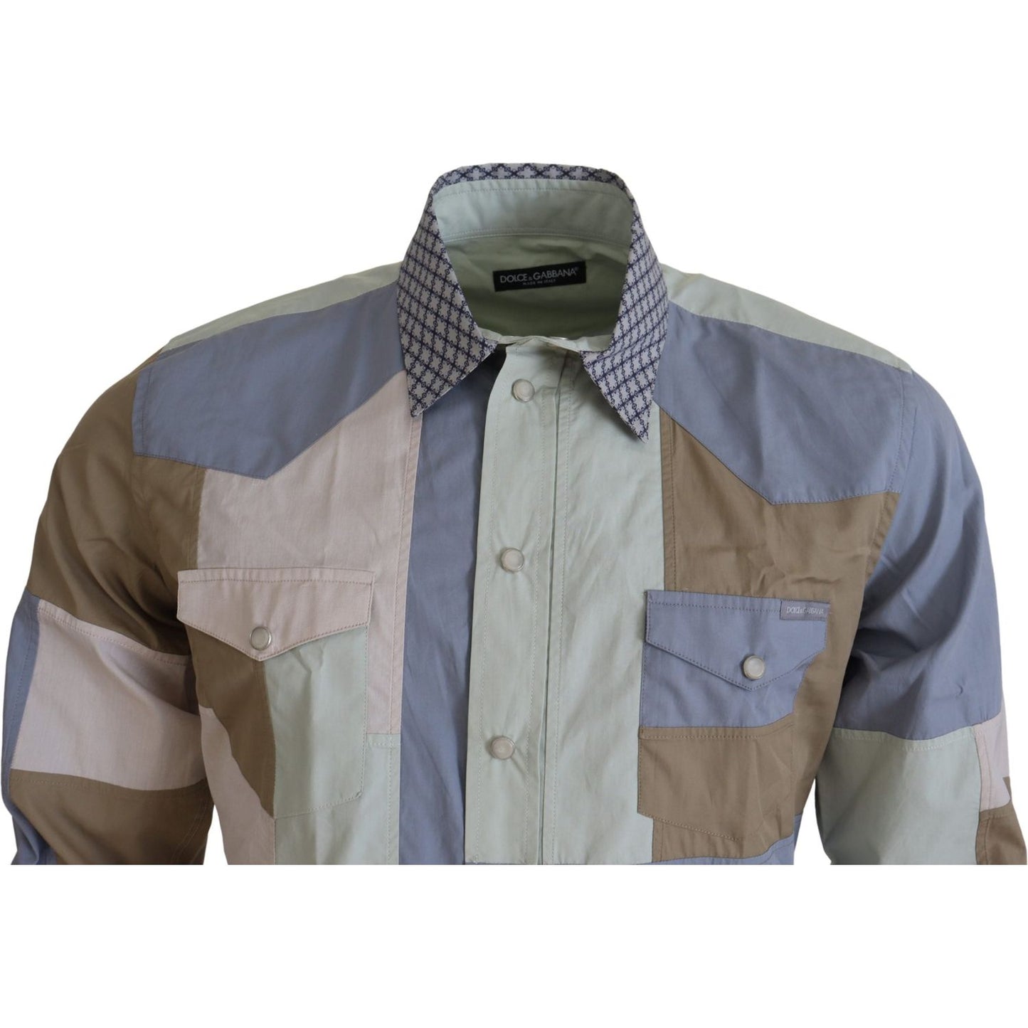 Dolce & Gabbana Multicolor Cotton Patchwork Slim Shirt 1728,67345645728,Clothing,Dolce & Gabbana,Dress Shirts - Shirts - Clothing,IT37 | XS,IT38 | XS,IT44 | 3XL,Material: 100% Cotten,Men,Men - Clothing,Multicolor,New with tags,Shirts - Clothing,Shirts - M