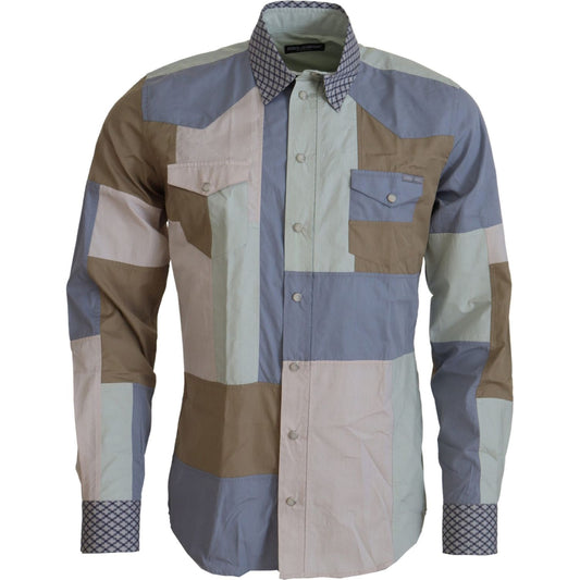 Dolce & Gabbana Multicolor Cotton Patchwork Slim Shirt