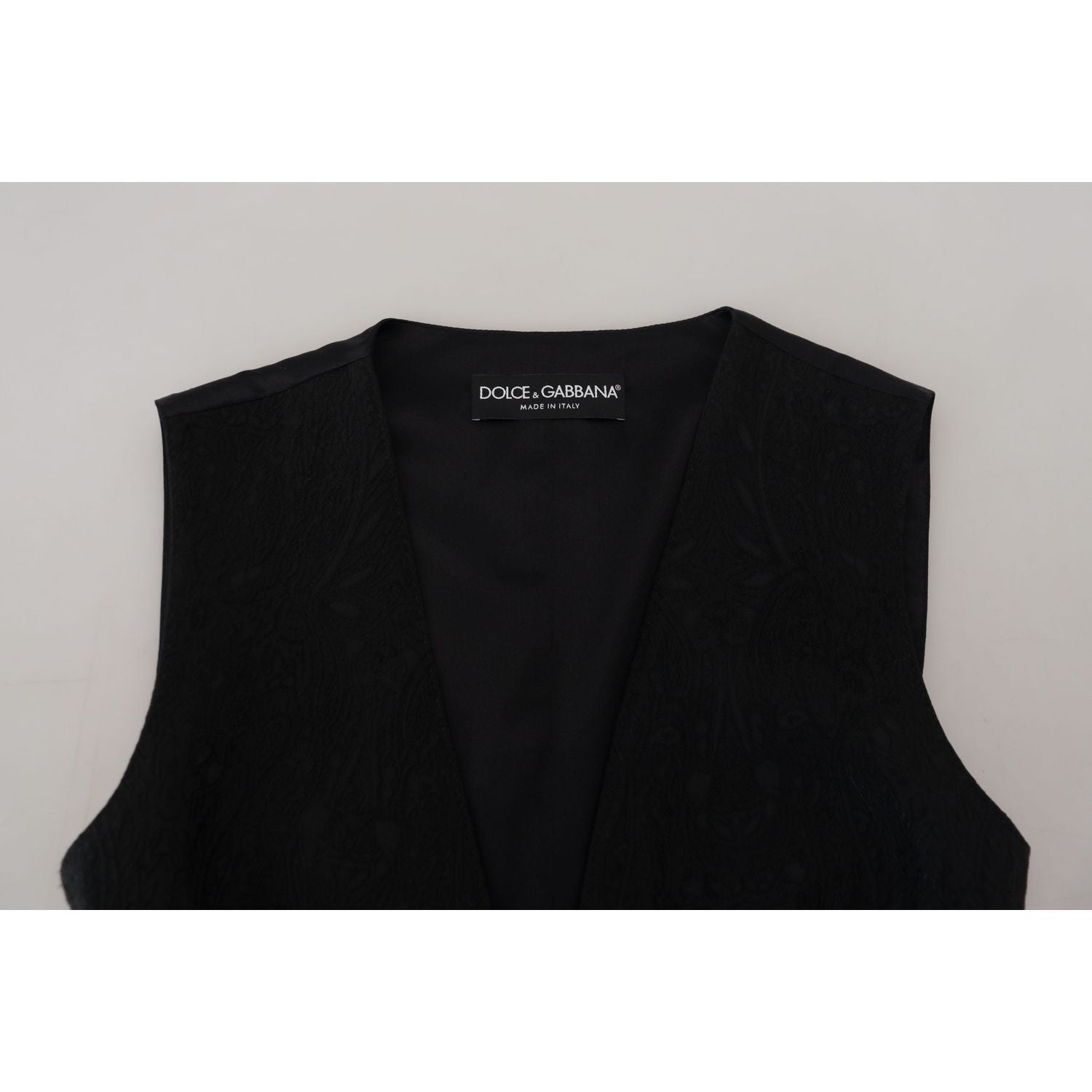 Dolce & Gabbana Black Brocade Button Down Sleeveless Vest Top