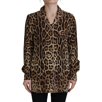Dolce & Gabbana Brown Leopard Print Long Sleeves Blouse Top