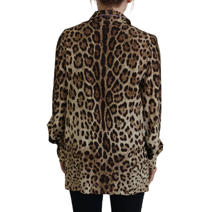 Dolce & Gabbana Brown Leopard Print Long Sleeves Blouse Top