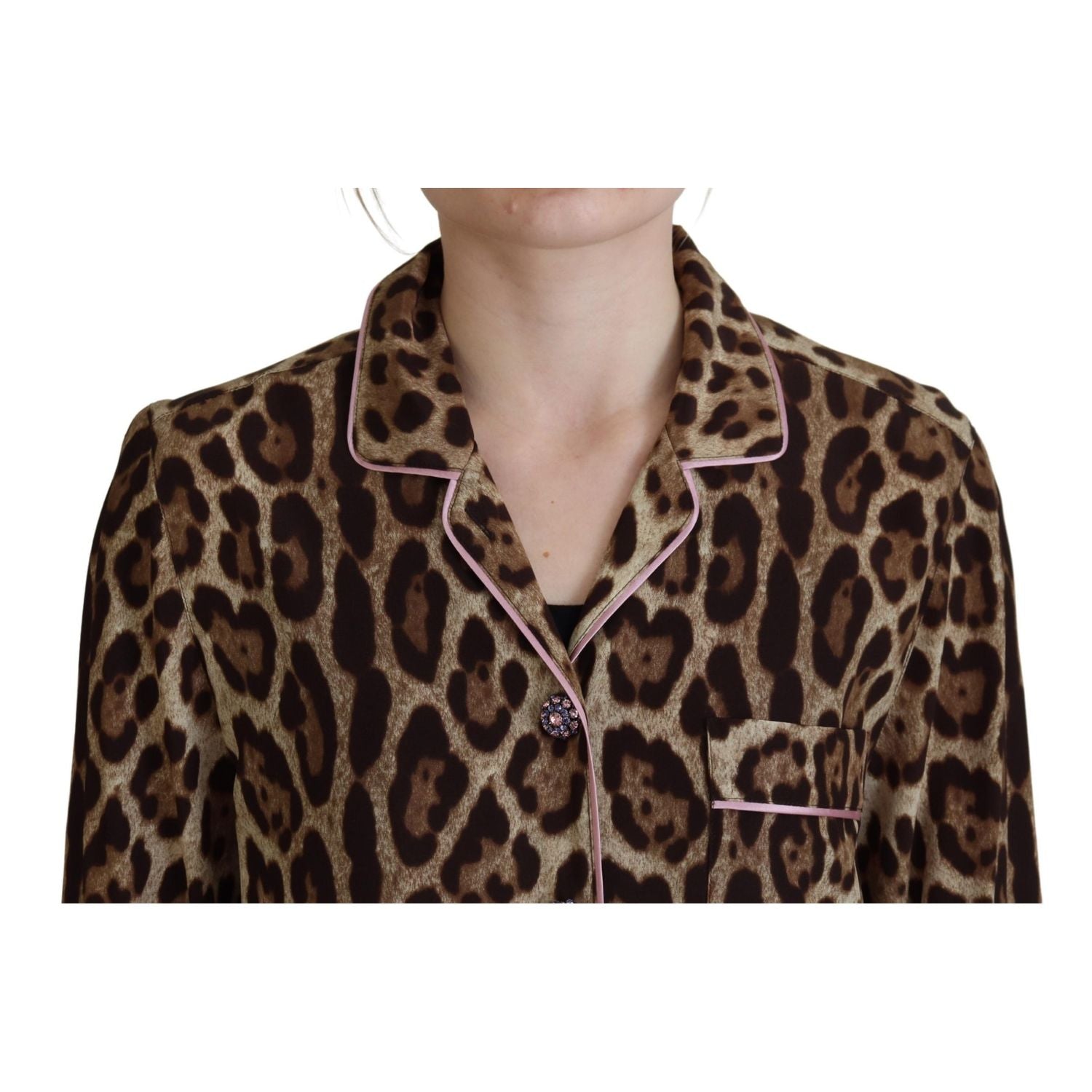 Dolce & Gabbana Brown Leopard Print Long Sleeves Blouse Top