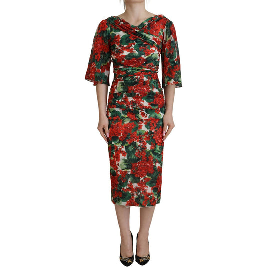 Dolce & Gabbana Multicolor Geranium Silk Sheath Midi Dress