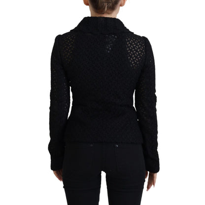 Dolce & Gabbana Black Wool Knitted Button Down Collar Jacket