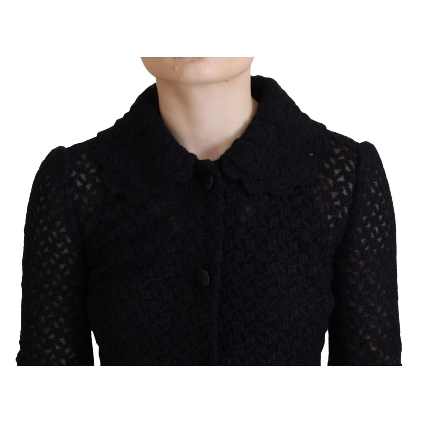 Dolce & Gabbana Black Wool Knitted Button Down Collar Jacket