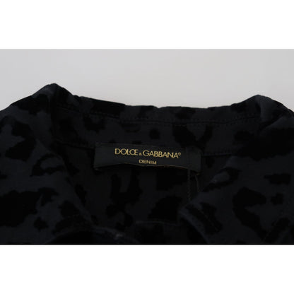 Dolce & Gabbana Black Leopard Long Sleeve Denim Cotton Jacket