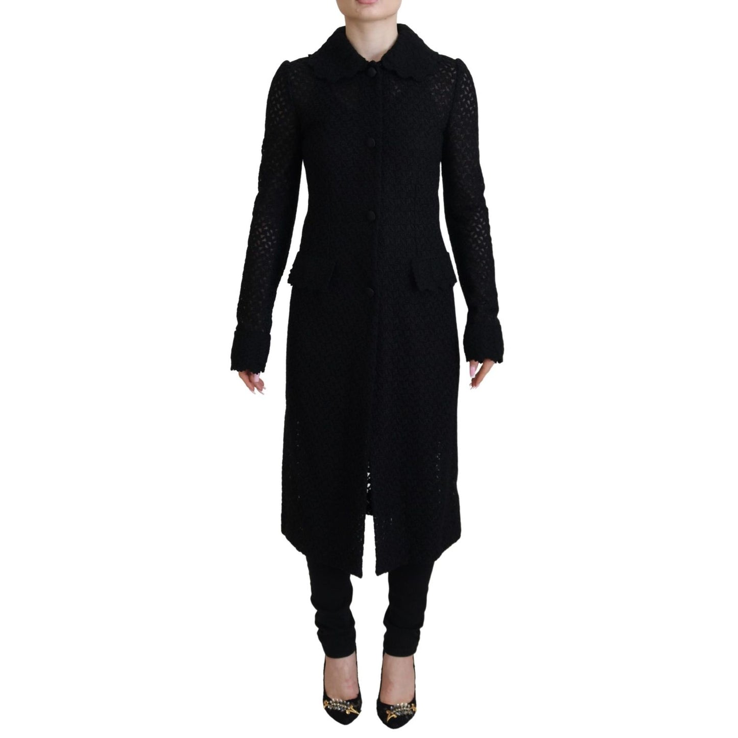 Dolce & Gabbana Black Button Down Long Blazer Cotton Jacket 11% Acrylic,1728,20% Viscose,28% Polyester,4% Wool,5% Nylon,67345645728,Black,Clothing,Dolce & Gabbana,Full-Length Jackets - Jackets & Coats - Clothing,IT40|S,Jackets & Coats - Clothing,Jackets &