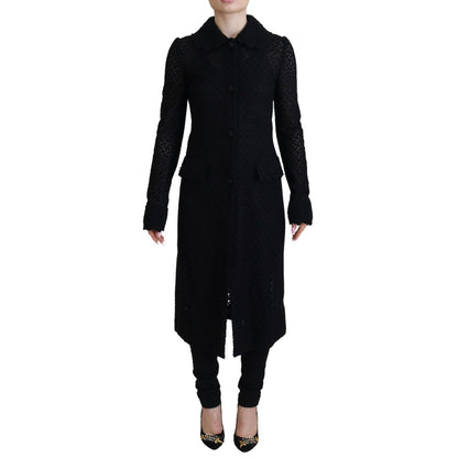 Dolce & Gabbana Black Button Down Long Blazer Cotton Jacket 11% Acrylic,1728,20% Viscose,28% Polyester,4% Wool,5% Nylon,67345645728,Black,Clothing,Dolce & Gabbana,Full-Length Jackets - Jackets & Coats - Clothing,IT40|S,Jackets & Coats - Clothing,Jackets &