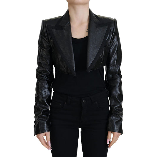 Dolce & Gabbana Black Long Sleeves Crop Blazer Cotton Jacket Dolce & Gabbana