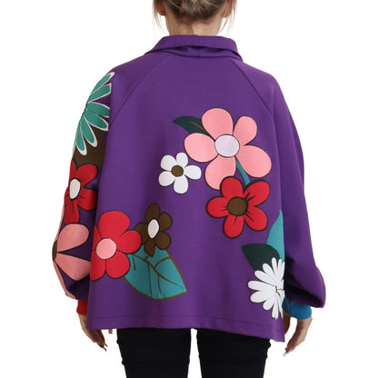 Dolce & Gabbana Purple Floral Print Pullover Cotton Sweater