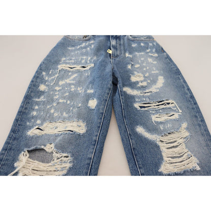 Dolce & Gabbana Blue Washed Cotton Tattered Denim Jeans