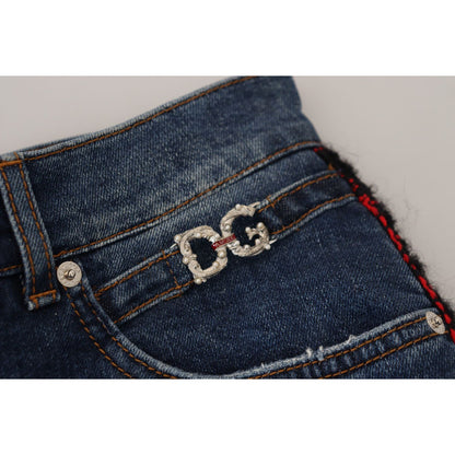 Dolce & Gabbana Blue Checkered Back Skinny Denim Jeans