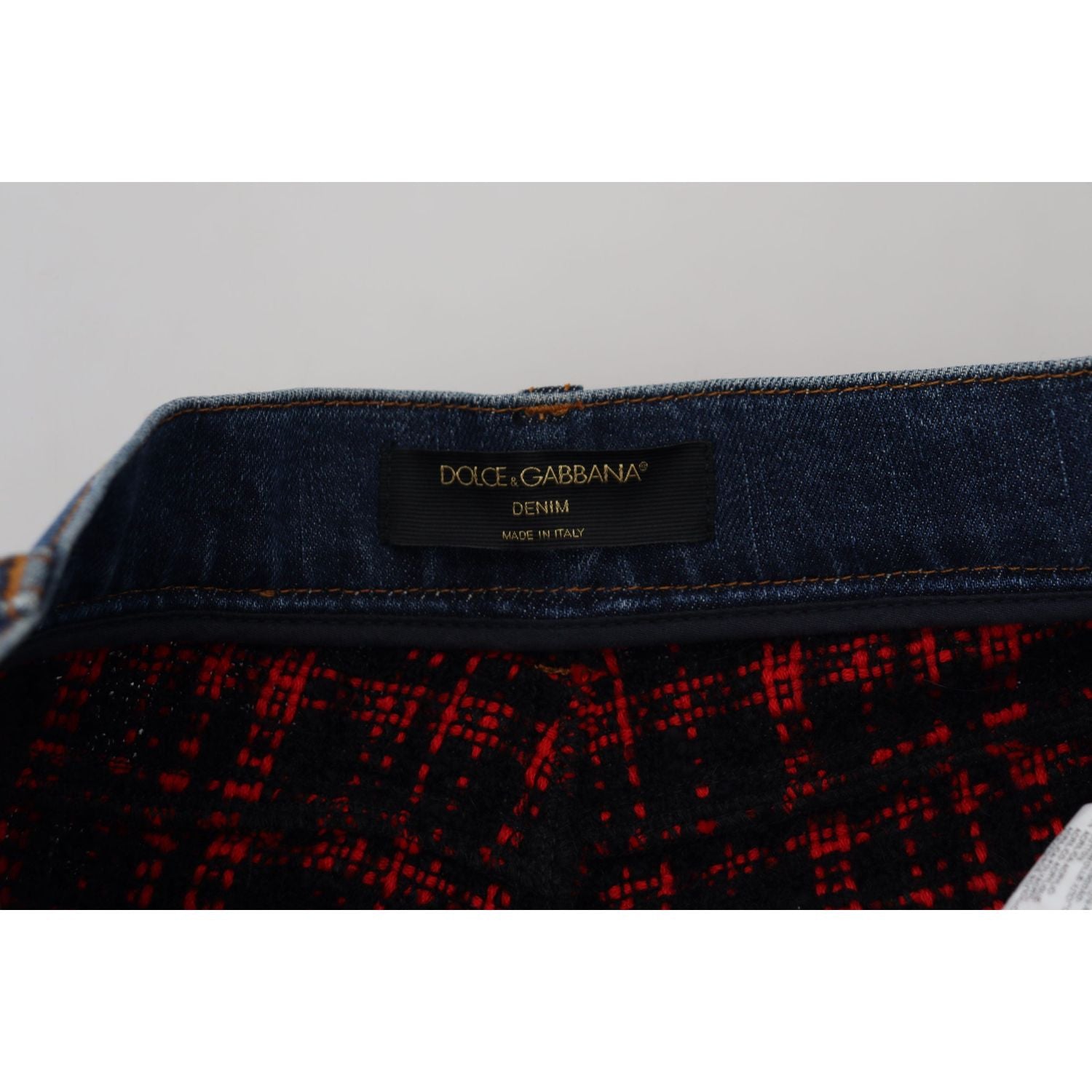 优雅格纹后背牛仔裤