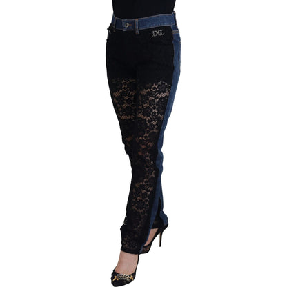 Dolce & Gabbana Black Floral Lace Front Skinny Denim Jeans