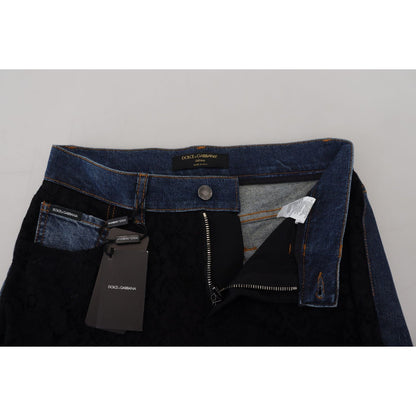 Dolce & Gabbana Black Floral Lace Front Skinny Denim Jeans