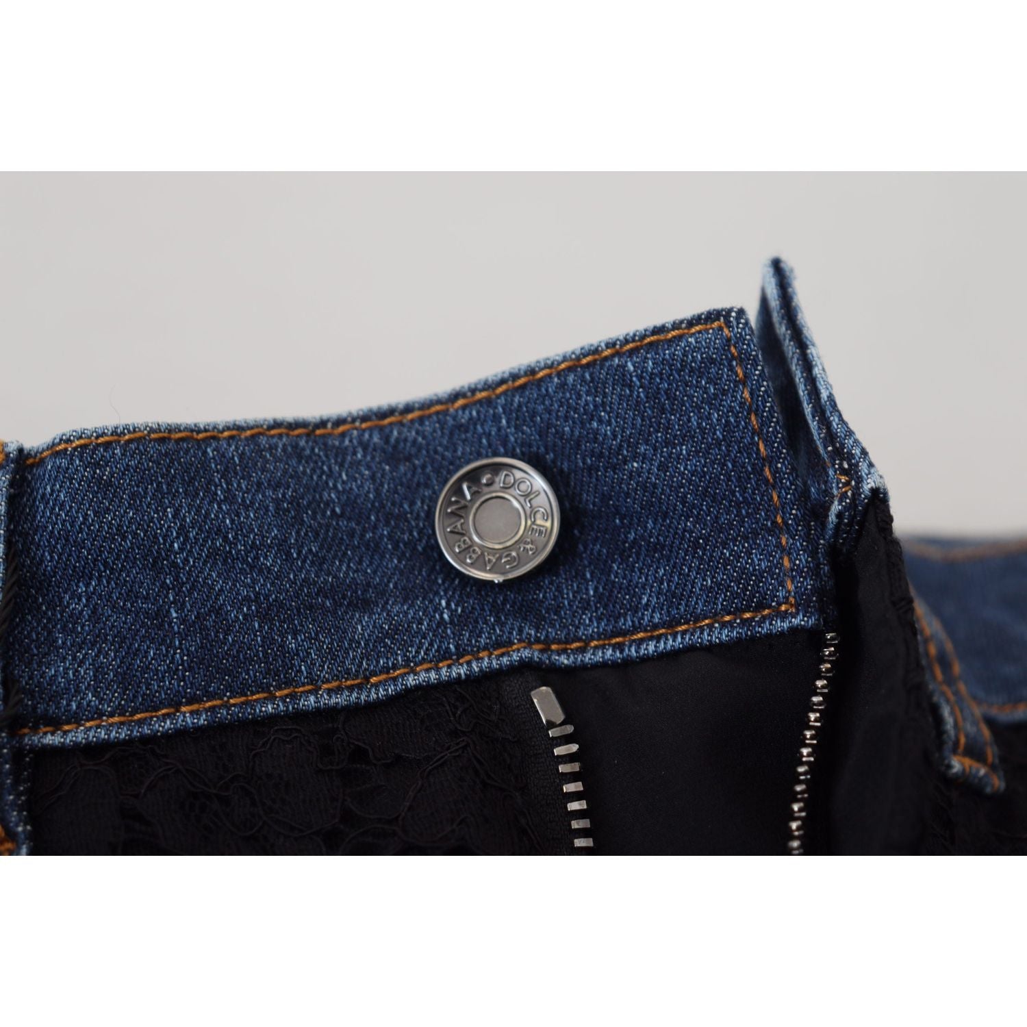 优雅花卉蕾丝前牛仔布