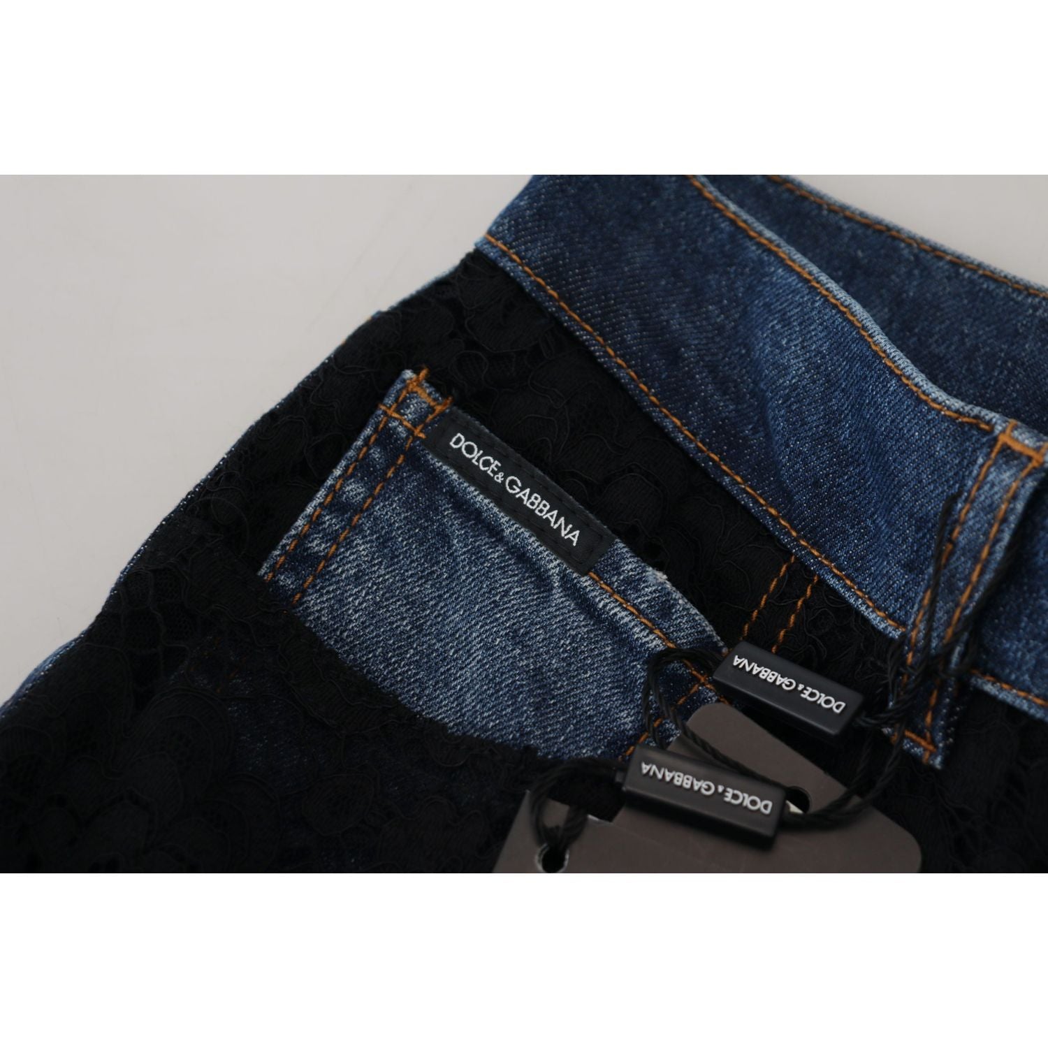 优雅花卉蕾丝前牛仔布