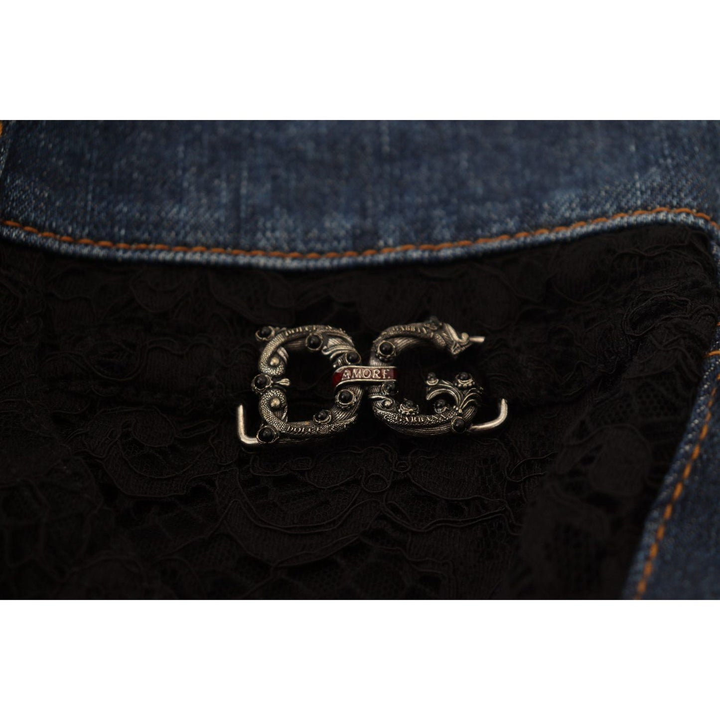 Dolce & Gabbana Black Floral Lace Front Skinny Denim Jeans