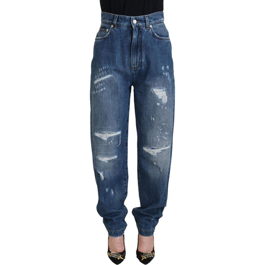 Dolce & Gabbana Blue Washed Cotton Tattered Denim Jeans 1728,67345645728,Blue,Clothing,Dolce & Gabbana,IT40|S,Jeans & Pants - Women - Clothing,Jeans Denim - Clothing,Material: 100% Cotton,New with tags,Tapered Jeans - Jeans Denim - Clothing,Women,Women -