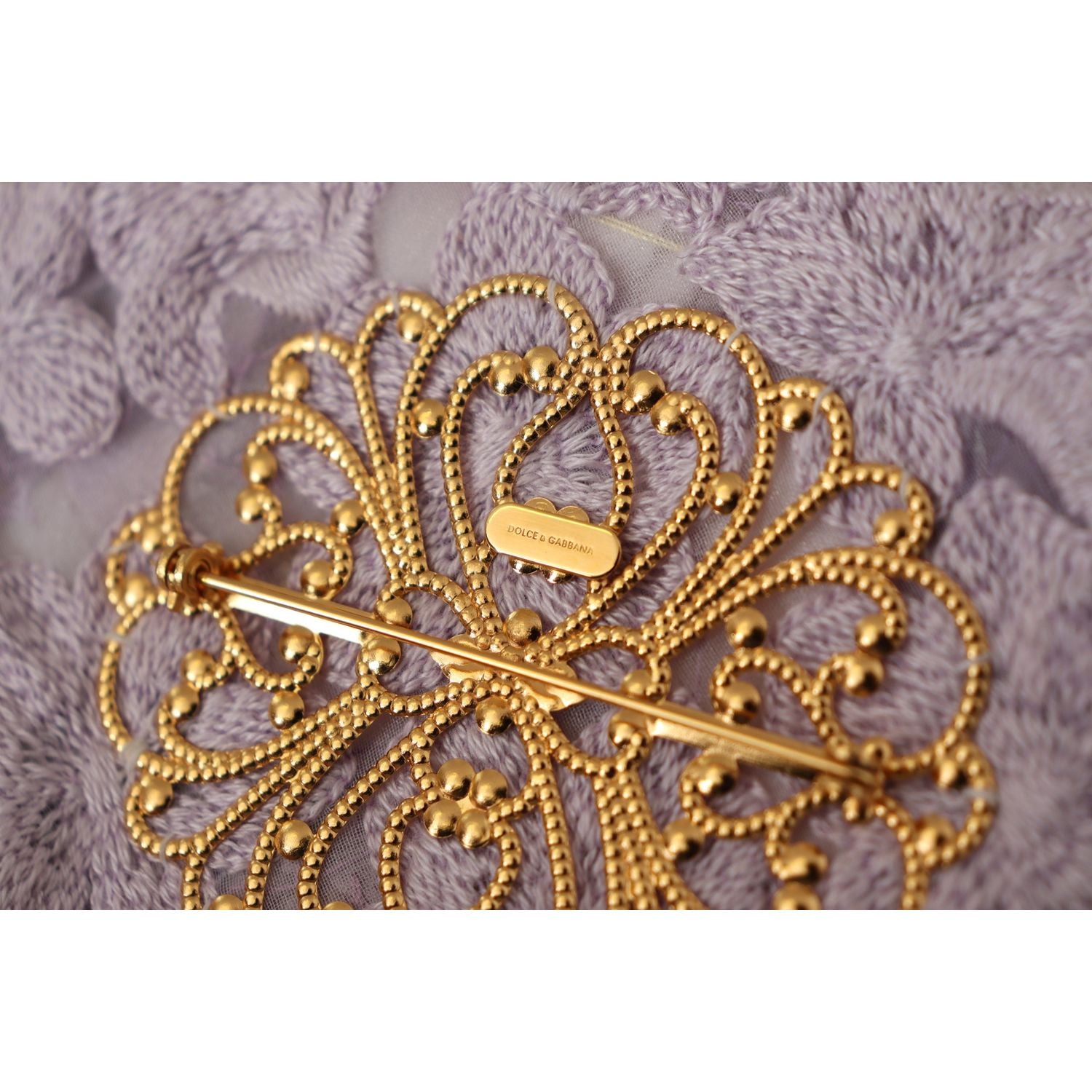 Dolce & Gabbana Purple Floral Gold Tone Brass Women Brooch