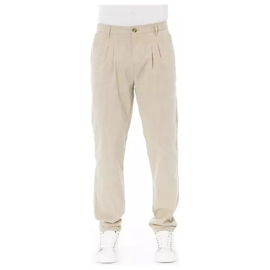 Baldinini Trend Beige Cotton Men Chino Pants Baldinini Trend Light Gray