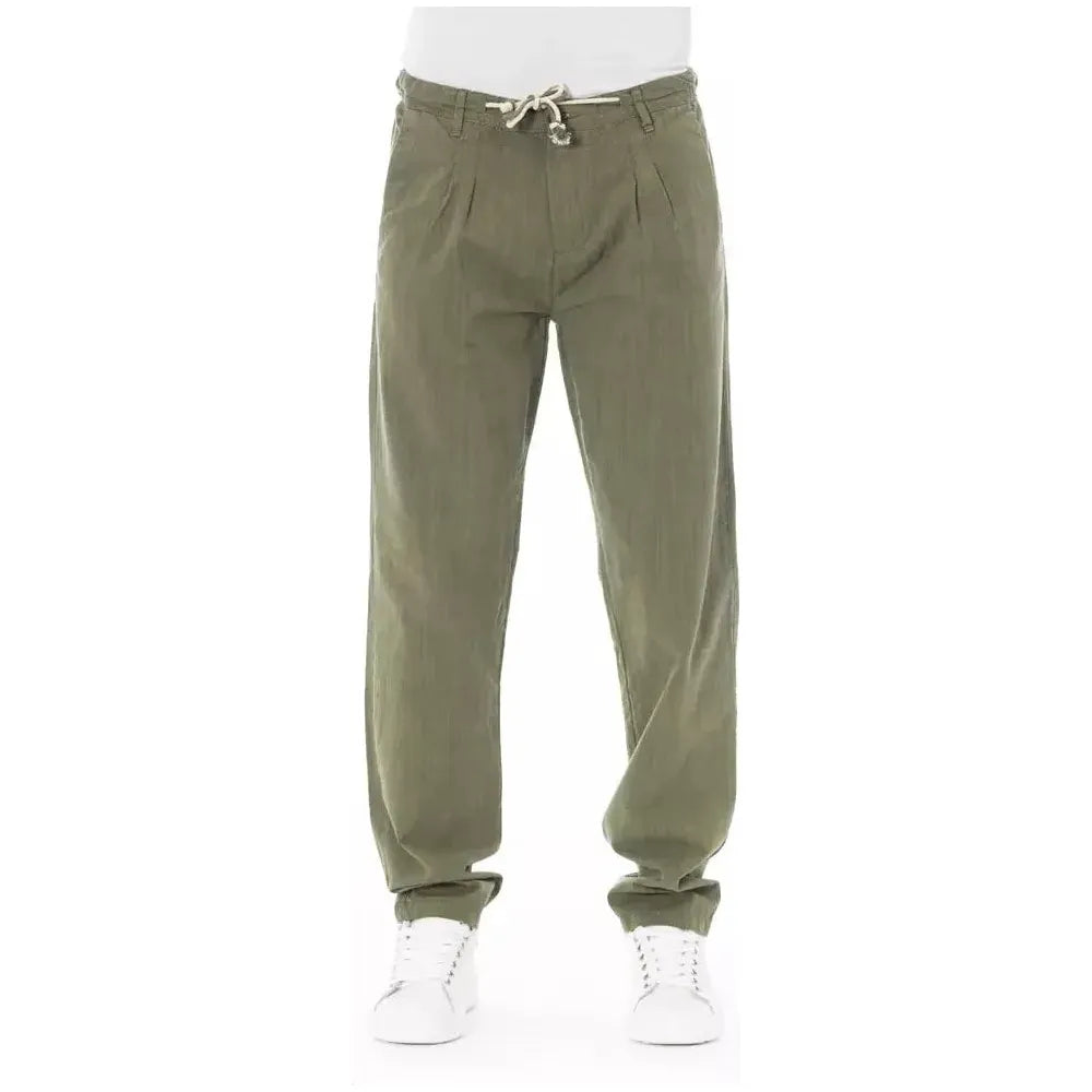 Baldinini Trend Army Cotton Men Chino Trouser Baldinini Trend Dim Gray
