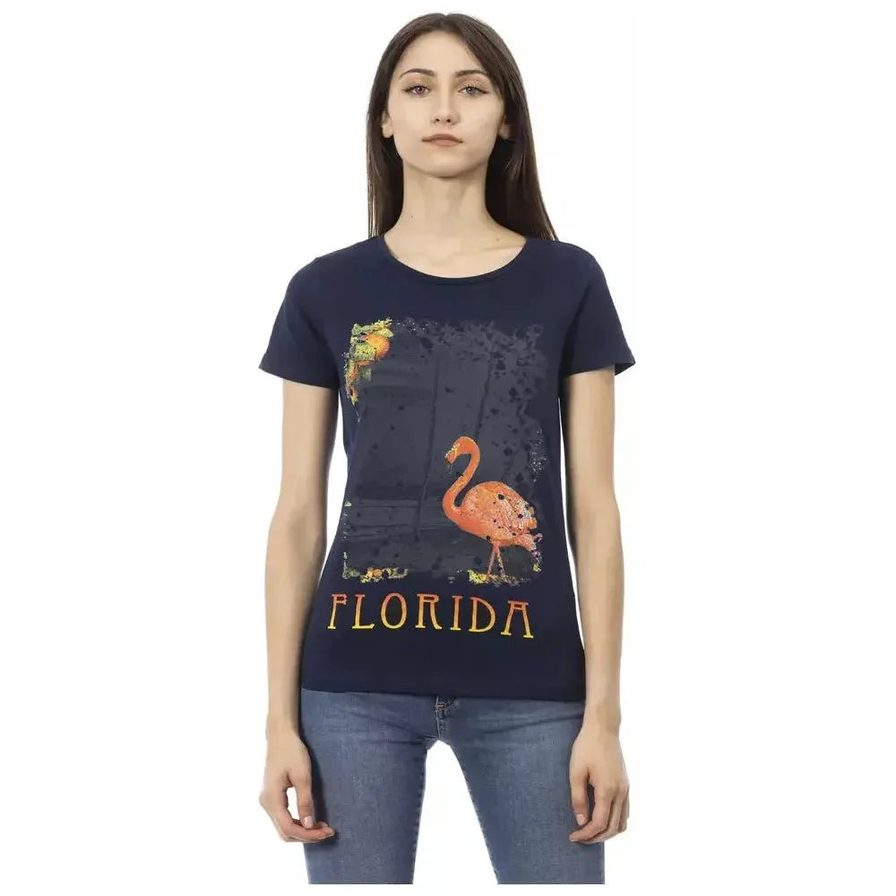 正面印花时尚蓝色短袖 T 恤