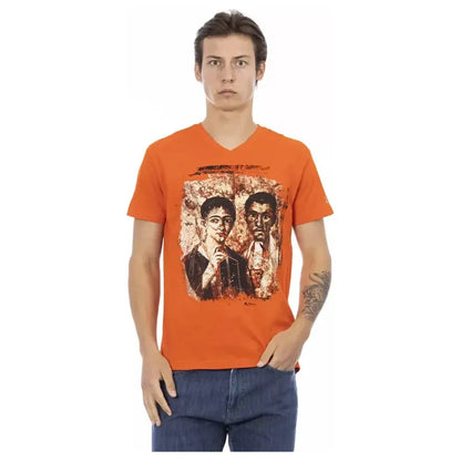 Trussardi Action Orange Cotton Men's V-Neck T-Shirt