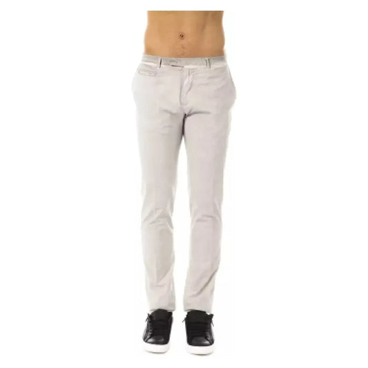 Uominitaliani Sleek Gray Casual Fit Cotton Pants for Men Uominitaliani